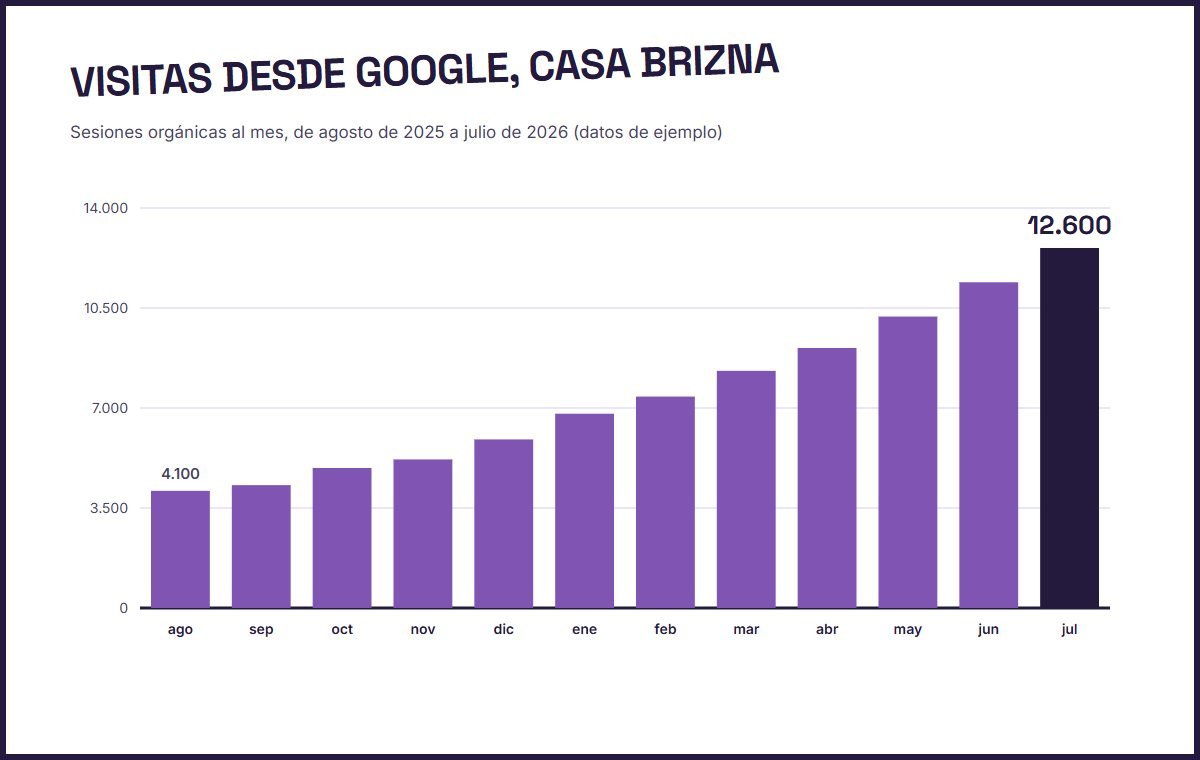 Gráfico de crecimiento del tráfico orgánico de una tienda WooCommerce en 12 meses