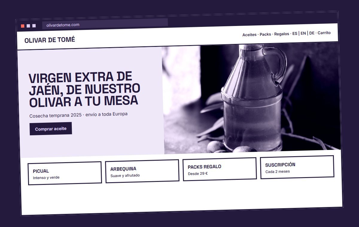 Página de inicio de la tienda WooCommerce de Olivar de Tomé